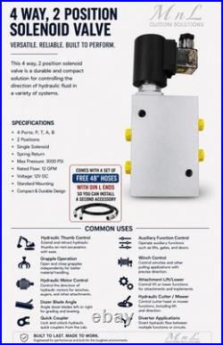 12V Hydraulic Solenoid Valve 4 Way 2 Position Single Coil Spring Return 3000 PSI