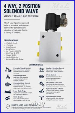 12V Hydraulic Solenoid Valve 4 Way 2 Position Single Coil Spring Return 3000 PSI