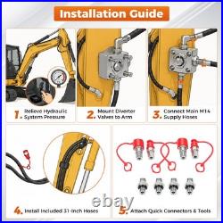 2Pcs Mini Digger Hydraulic Diverter Valve Kit 3 Way 1-2 Ton Excavator Attachment