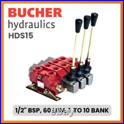 Bucher HDS15, 1-10 Bank, 1/2, 60L, D/Acting Spring, Directional Hydraulic Valve