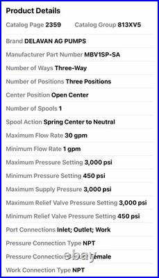 DELAVAN AG PUMPS MBV1SP Hydraulic Directional Valve Four-Way / Three Positions