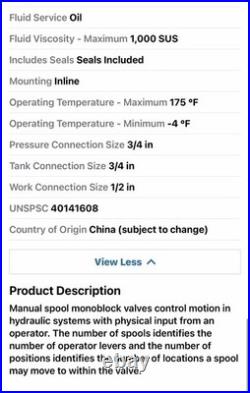 DELAVAN AG PUMPS MBV1SP Hydraulic Directional Valve Four-Way / Three Positions