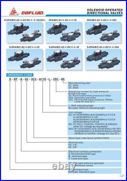 DFA-02-2B3-DC24V-L-35 Dofluid Hydraulic Solenoid directional valve Cetop 3 NG6 DFA-02-2B3-DC24V-L-35 Dofluid Hydraulic Solenoid directional valve Cetop 3 NG6