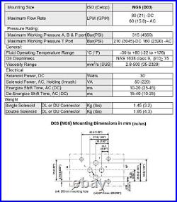 Hydraulic Directional Control Electric Solenoid Valve D03 (NG6) 21 GPM 4560 p