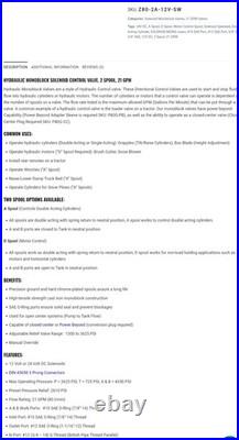 Hydraulic Monoblock Solenoid Directional Control Valve, 2 MOTOR Spool, 21 GPM