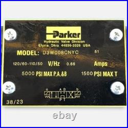 Parker D3W008CNYC Hydraulic Directional Control Valve 120VAC D05 3-Position NOS