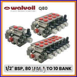 Walvoil Q80, 1-10 Bank, 1/2, 80L, D/Acting Spring Directional Hydraulic Valve Walvoil Q80, 1-10 Bank, 1/2, 80L, D/Acting Spring Directional Hydraulic Valve
